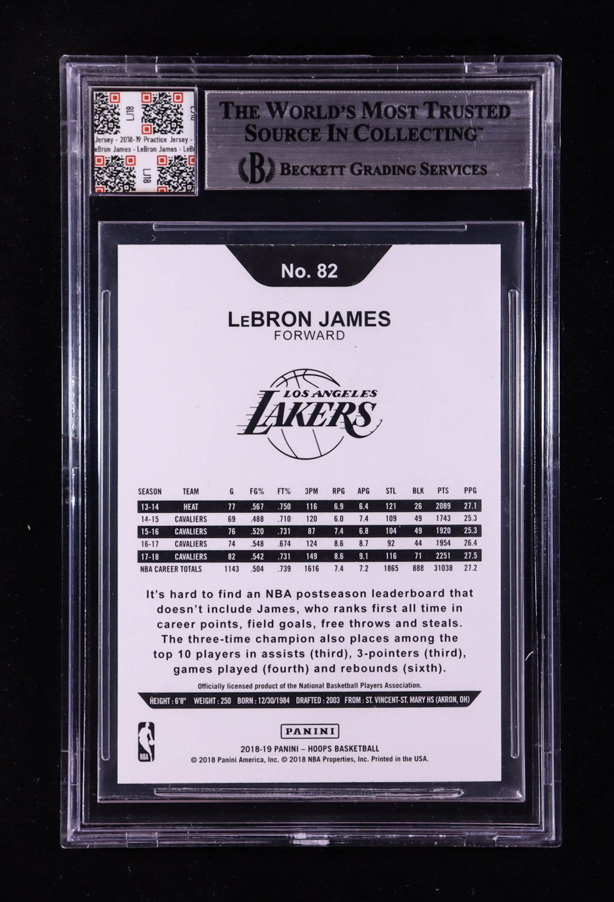 LeBron James 2018-19 Hoops Teal Explosion #82 With Practice Jersey Swatch (BGS 9) at PristineAuction.com LeBron James 2018-19 Hoops Teal Explosion #82 With Practice Jersey Swatch (BGS 9) at PristineAuction.com