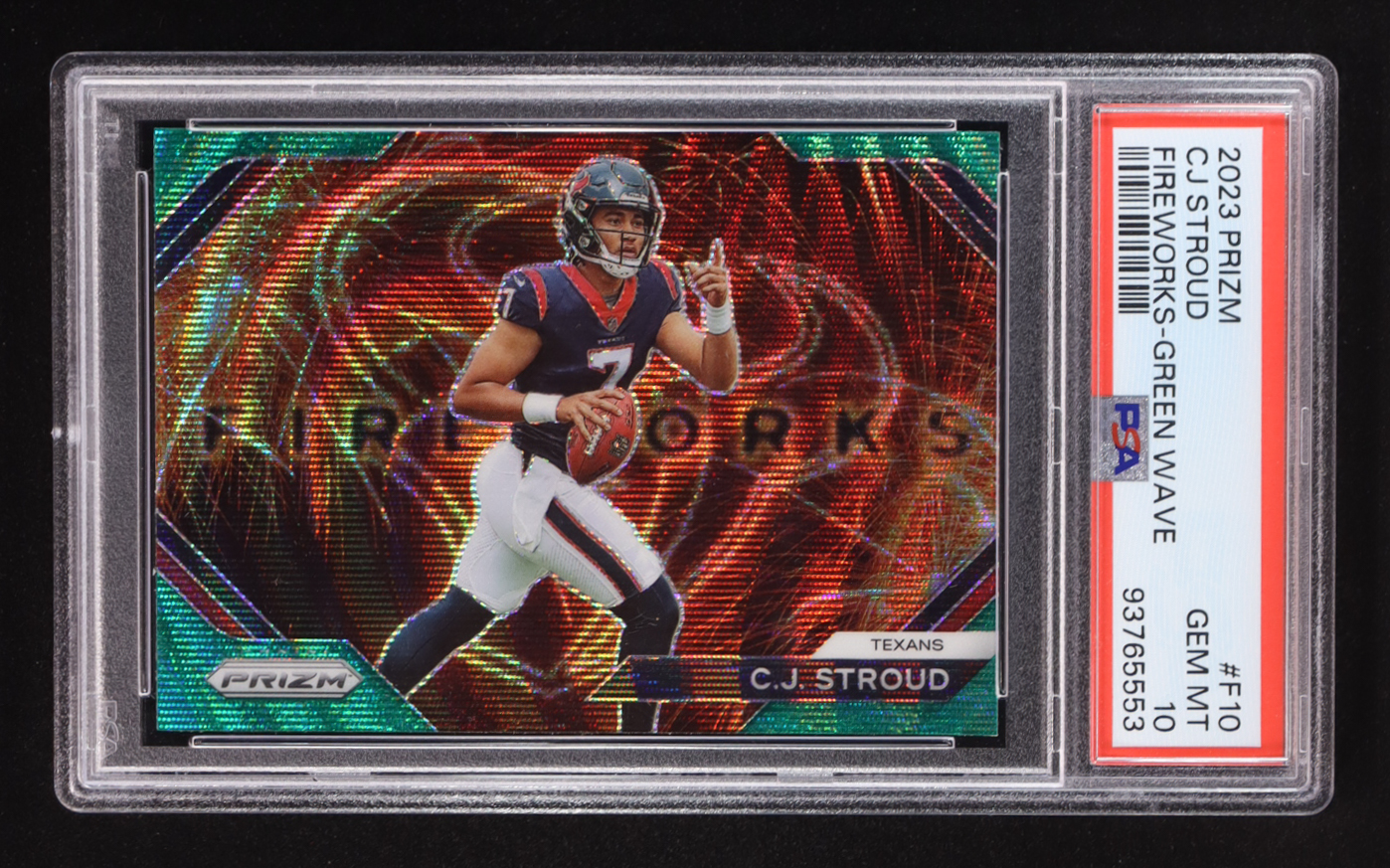 CJ Stroud 2023 Panini Prizm Fireworks Green Wave #F-10 RC (PSA 10) at PristineAuction.com CJ Stroud 2023 Panini Prizm Fireworks Green Wave #F-10 RC (PSA 10) at PristineAuction.com
