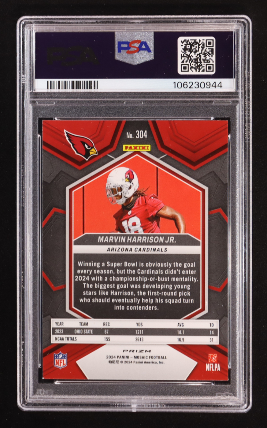 Marvin Harrison Jr. 2024 Panini Mosaic Camo Pink #304 RC (PSA 9) at PristineAuction.com Marvin Harrison Jr. 2024 Panini Mosaic Camo Pink #304 RC (PSA 9) at PristineAuction.com