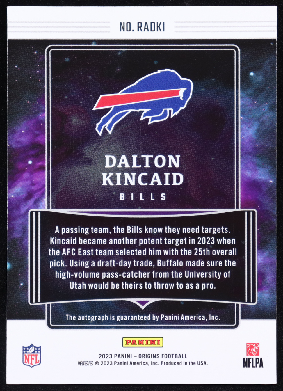 Dalton Kincaid 2023 Panini Origins Rookie Autographs #23 RC at PristineAuction.com Dalton Kincaid 2023 Panini Origins Rookie Autographs #23 RC at PristineAuction.com