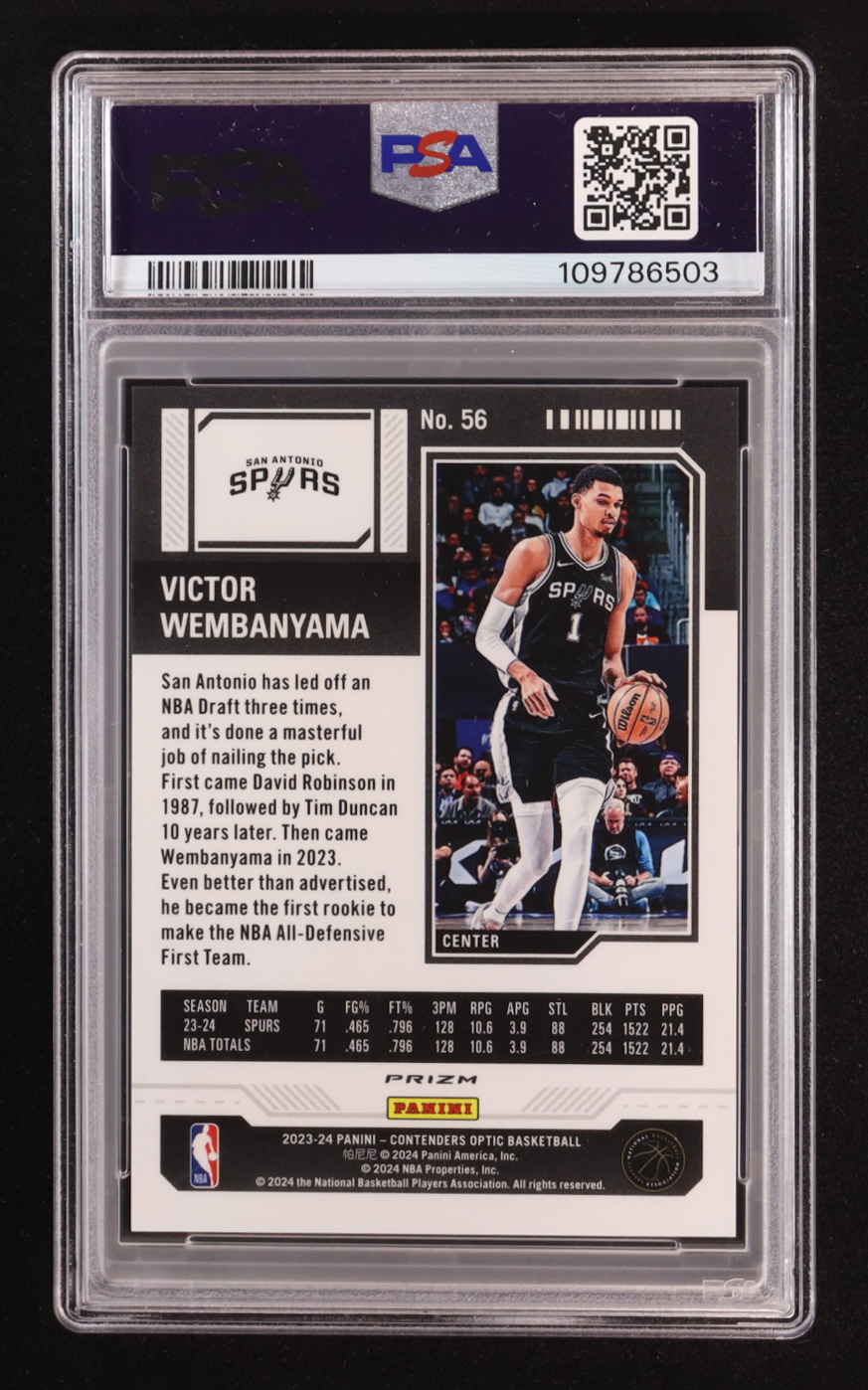 Victor Wembanyama 2023-24 Panini Contenders Optic Silver #56 RC (PSA 9) at PristineAuction.com Victor Wembanyama 2023-24 Panini Contenders Optic Silver #56 RC (PSA 9) at PristineAuction.com