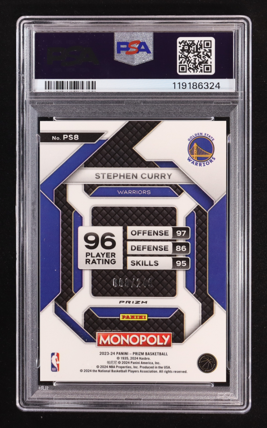 Stephen Curry 2023 Panini Prizm Monopoly All-Star Brown #PS-8 #008/249 (PSA 9) at PristineAuction.com Stephen Curry 2023 Panini Prizm Monopoly All-Star Brown #PS-8 #008/249 (PSA 9) at PristineAuction.com