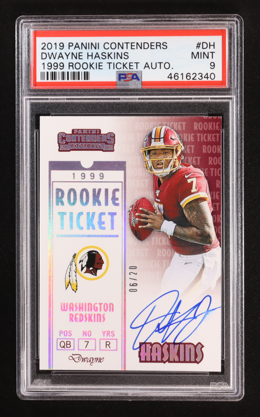 Dwayne Haskins 2019 Panini Contenders 1999 Rookie Ticket Auto #DH RC #06/20 (PSA 9) at PristineAuction.com Dwayne Haskins 2019 Panini Contenders 1999 Rookie Ticket Auto #DH RC #06/20 (PSA 9) at PristineAuction.com