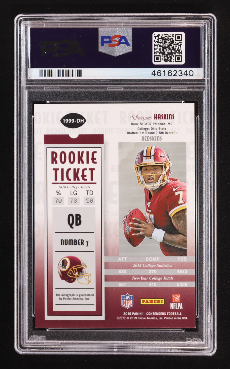 Dwayne Haskins 2019 Panini Contenders 1999 Rookie Ticket Auto #DH RC #06/20 (PSA 9) at PristineAuction.com Dwayne Haskins 2019 Panini Contenders 1999 Rookie Ticket Auto #DH RC #06/20 (PSA 9) at PristineAuction.com