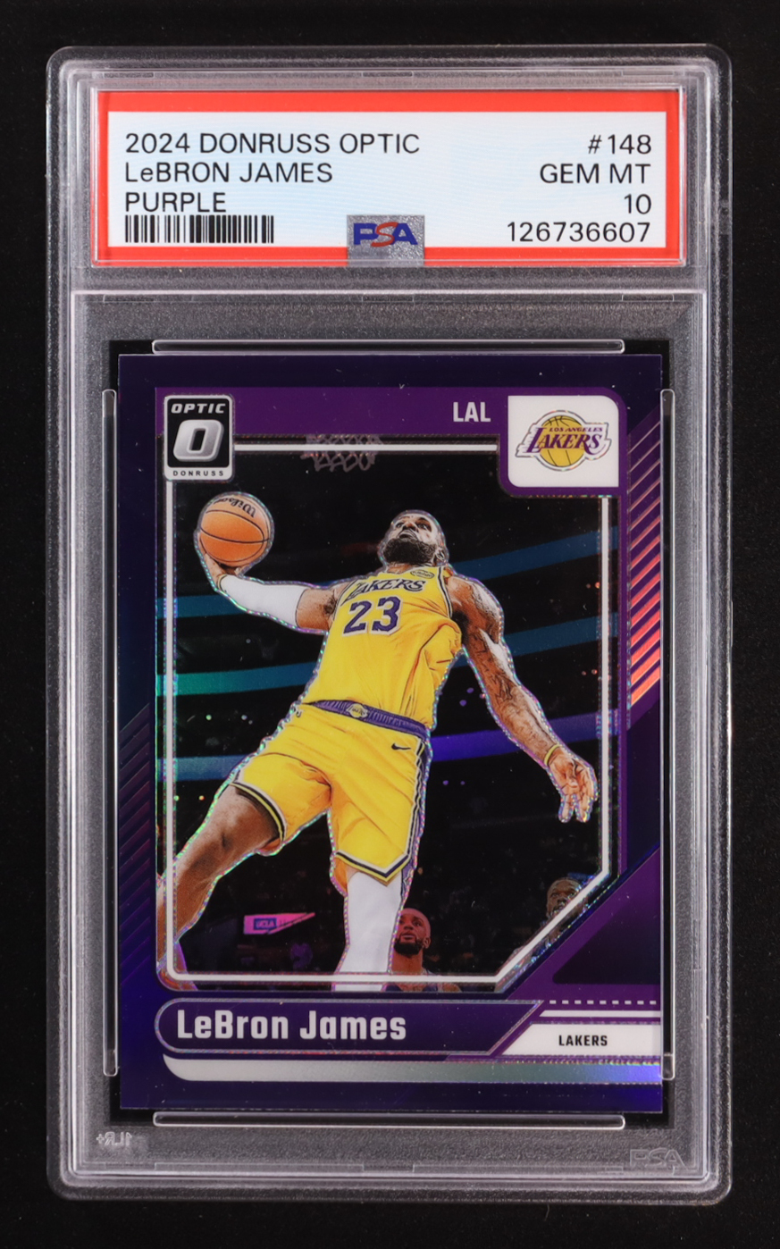 Lebron James 2024-25 Panini Donruss Optic Purple #148 (PSA 10) at PristineAuction.com Lebron James 2024-25 Panini Donruss Optic Purple #148 (PSA 10) at PristineAuction.com
