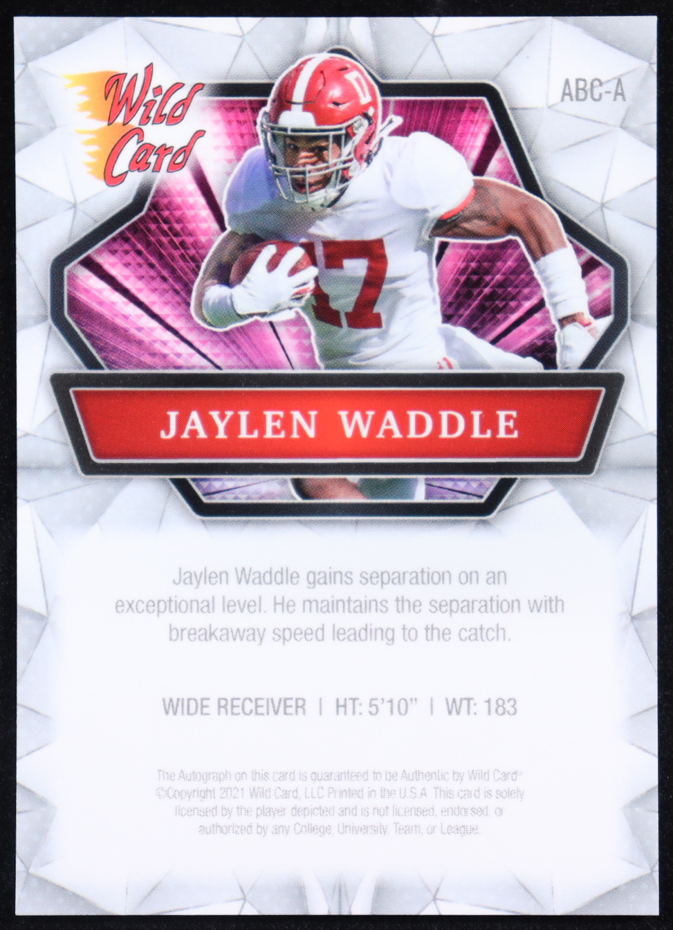 Jaylen Waddle 2021 Wild Card Alumination Autographs Holo Lux Silver #ABCA #31/99 RC at PristineAuction.com Jaylen Waddle 2021 Wild Card Alumination Autographs Holo Lux Silver #ABCA #31/99 RC at PristineAuction.com