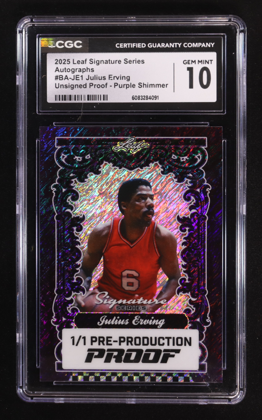 Julius Erving 2025 Leaf Signature Series Autographs Pre-Production Proof Purple Shimmer Unsigned Proof #BA-JE1 #1/1 (CGC 10) at PristineAuction.com Julius Erving 2025 Leaf Signature Series Autographs Pre-Production Proof Purple Shimmer Unsigned Proof #BA-JE1 #1/1 (CGC 10) at PristineAuction.com