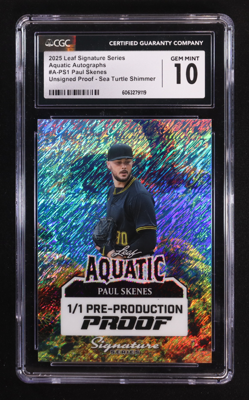 Paul Skenes 2025 Leaf Signature Series Aquatic Autographs Pre-Production Proof Sea Turtle Shimmer Unsigned Proof #A-PS1 #1/1 (CGC 10) at PristineAuction.com Paul Skenes 2025 Leaf Signature Series Aquatic Autographs Pre-Production Proof Sea Turtle Shimmer Unsigned Proof #A-PS1 #1/1 (CGC 10) at PristineAuction.com