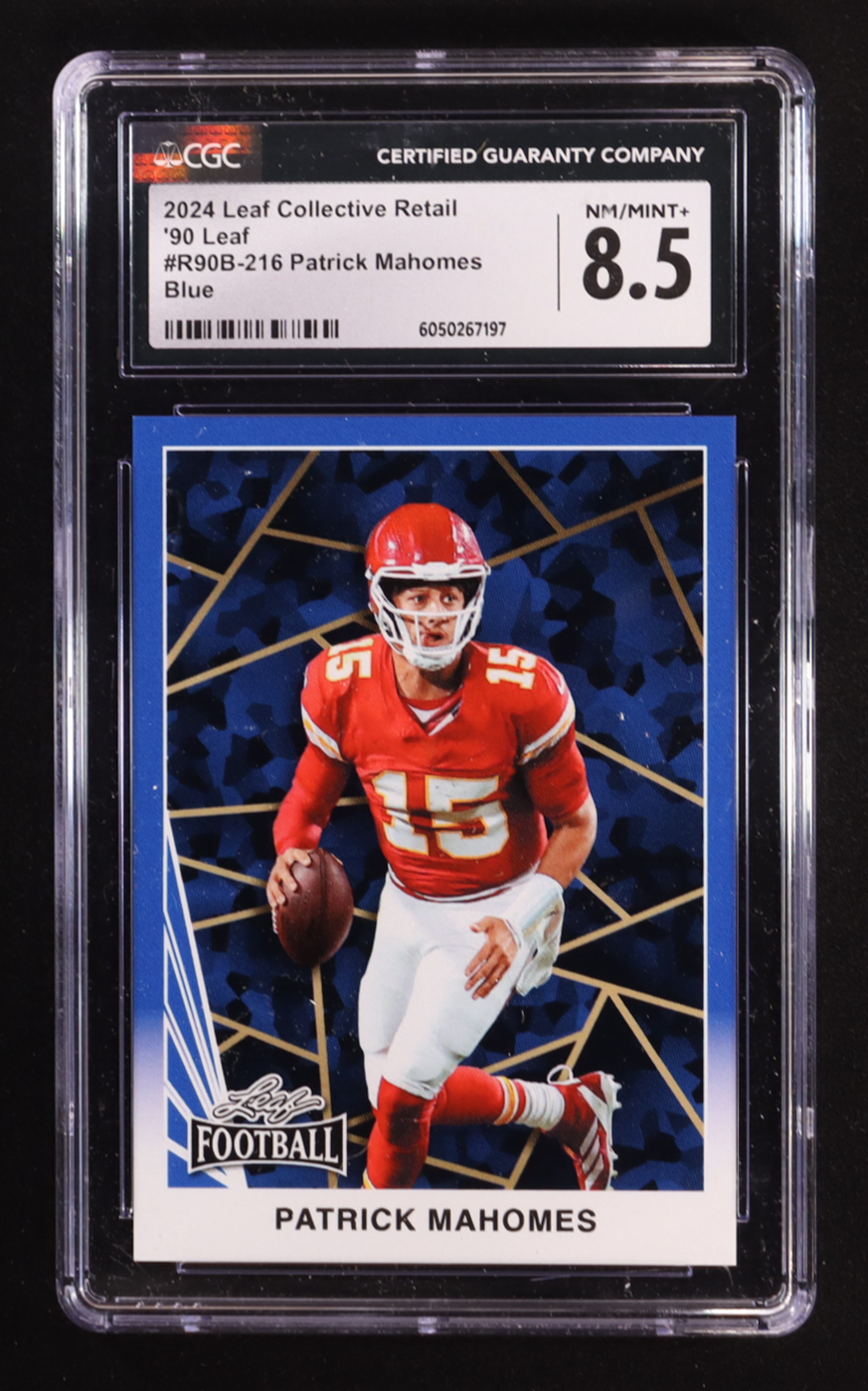 Patrick Mahomes 2024 Leaf Collective Retail '90 Leaf Blue #R90B-216 #17/50 (CGC 8.5) at PristineAuction.com Patrick Mahomes 2024 Leaf Collective Retail '90 Leaf Blue #R90B-216 #17/50 (CGC 8.5) at PristineAuction.com