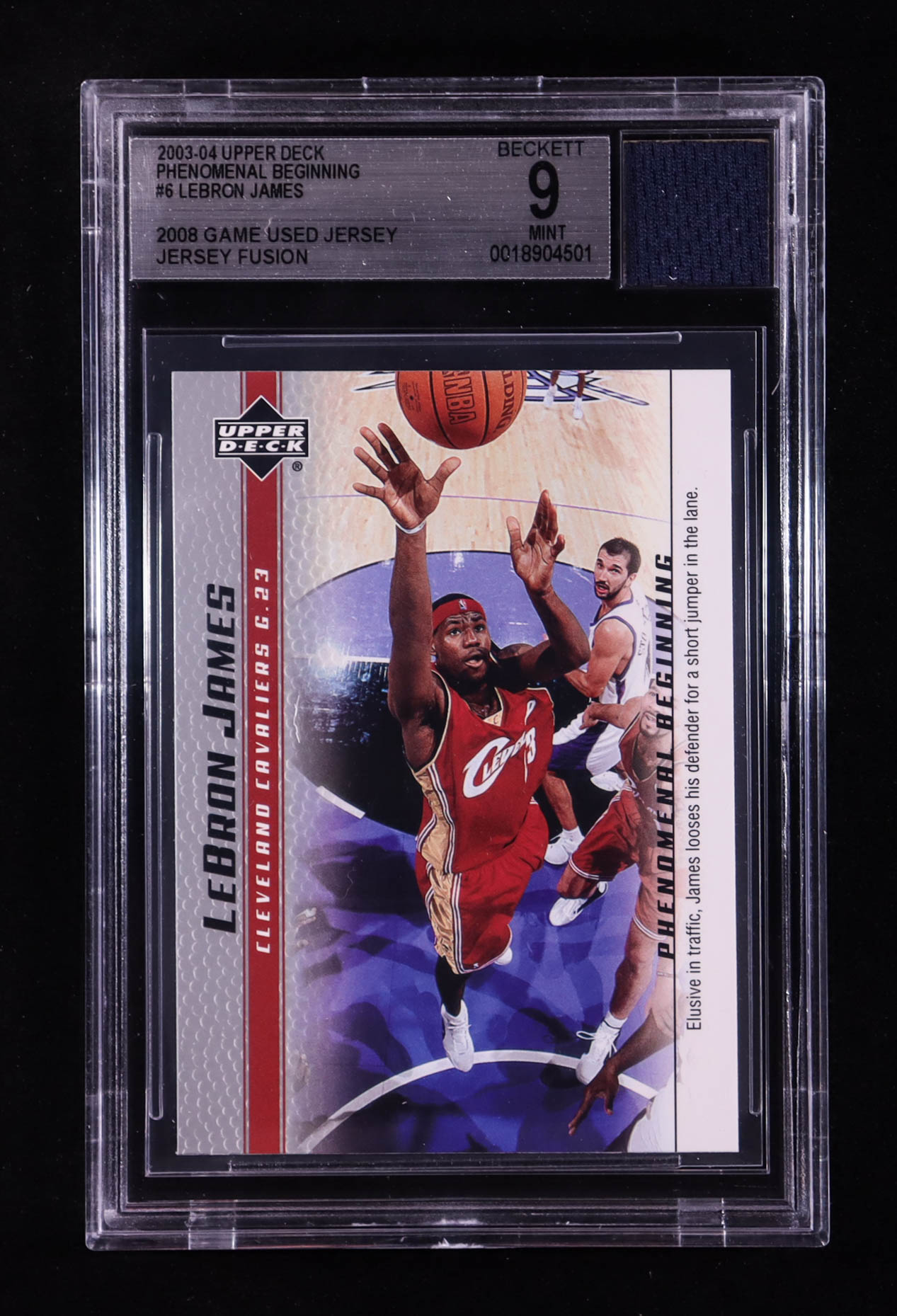 LeBron James 2003-04 Upper Deck Phenomenal Beginning LeBron James #6 RC With Game-Used Jersey Swatch (BGS 9) at PristineAuction.com LeBron James 2003-04 Upper Deck Phenomenal Beginning LeBron James #6 RC With Game-Used Jersey Swatch (BGS 9) at PristineAuction.com