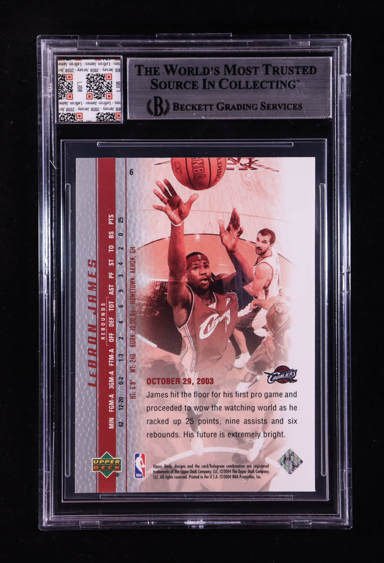 LeBron James 2003-04 Upper Deck Phenomenal Beginning LeBron James #6 RC With Game-Used Jersey Swatch (BGS 9) at PristineAuction.com LeBron James 2003-04 Upper Deck Phenomenal Beginning LeBron James #6 RC With Game-Used Jersey Swatch (BGS 9) at PristineAuction.com