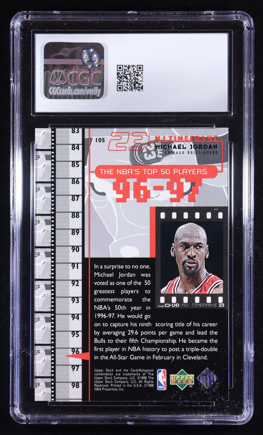 Michael Jordan 1998-99 Upper Deck MJ Living Legend #105 (CGC 8) at PristineAuction.com Michael Jordan 1998-99 Upper Deck MJ Living Legend #105 (CGC 8) at PristineAuction.com
