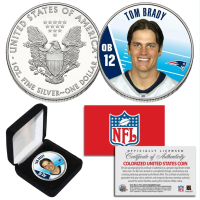 Tom Brady Patriots Colorized 1oz Purse Silver American Eagle with Display Box at PristineAuction.com