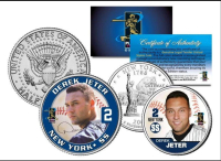 Derek Jeter Yankees Set of (2) New York Quarter & JFK Kennedy Half Dollar Coins at PristineAuction.com
