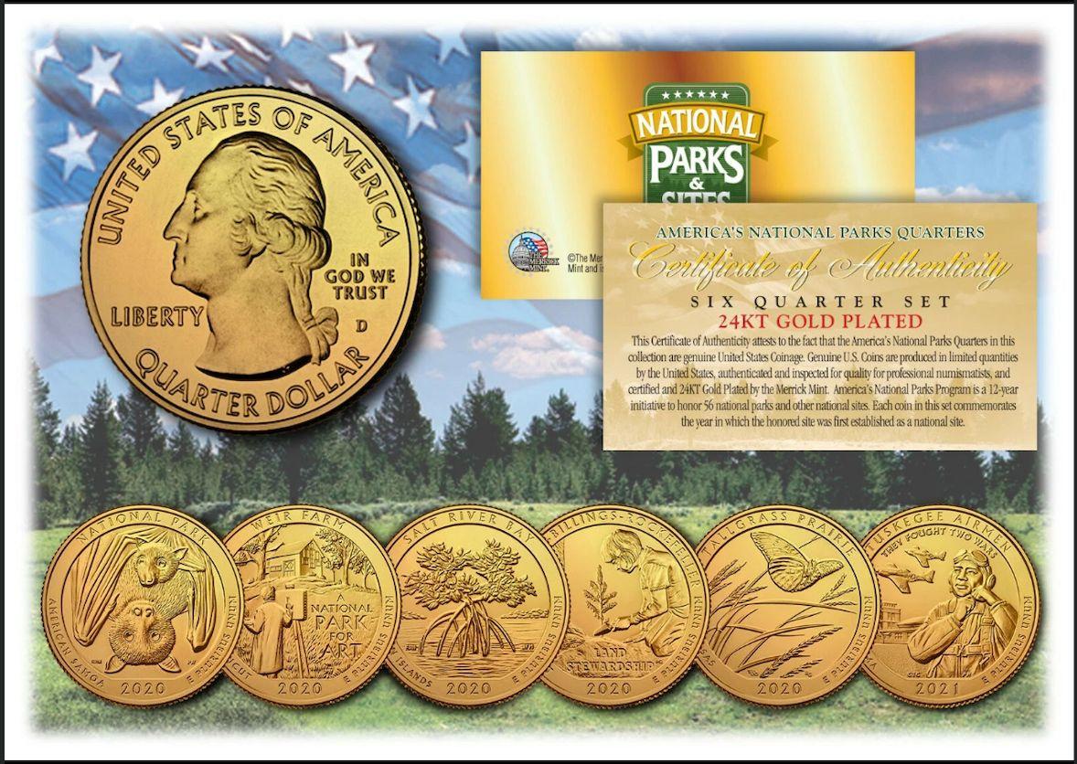 Set of (6) 2020-21 24K Gold National Parks "America the Beautiful" Coins at PristineAuction.com Set of (6) 2020-21 24K Gold National Parks "America the Beautiful" Coins at PristineAuction.com