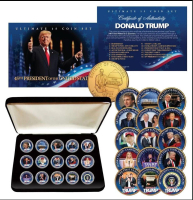 Donald Trump 24K Gold Washington DC Quarter Set Of (15) Coins with Display Box at PristineAuction.com