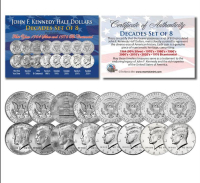 JFK Half Dollars Decades Set of (8) Uncirculated Coins at PristineAuction.com