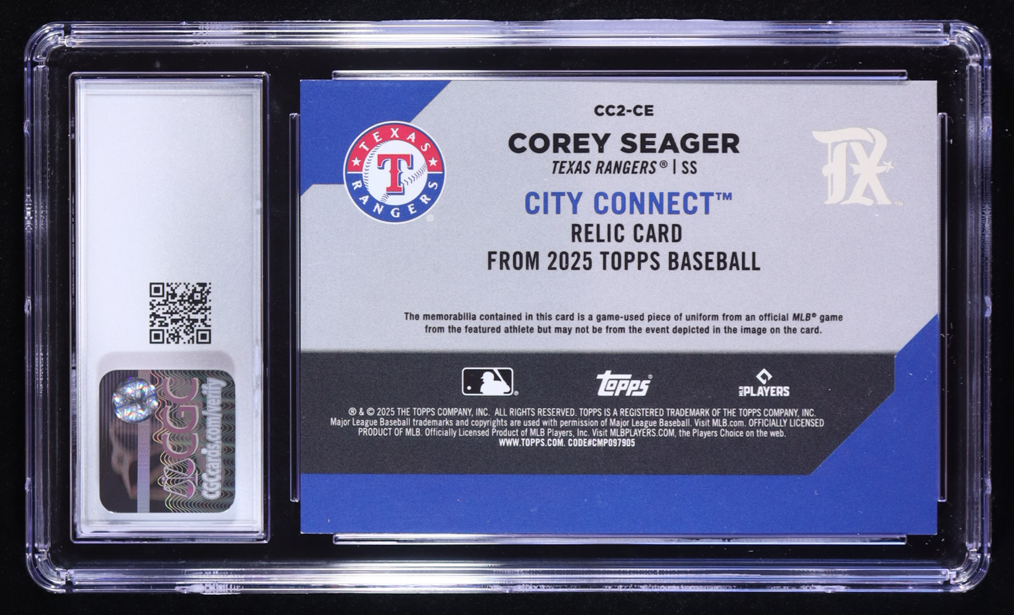 Corey Seager 2025 Topps City Connect Swatches #CC2-CE (CGC 3) at PristineAuction.com Corey Seager 2025 Topps City Connect Swatches #CC2-CE (CGC 3) at PristineAuction.com