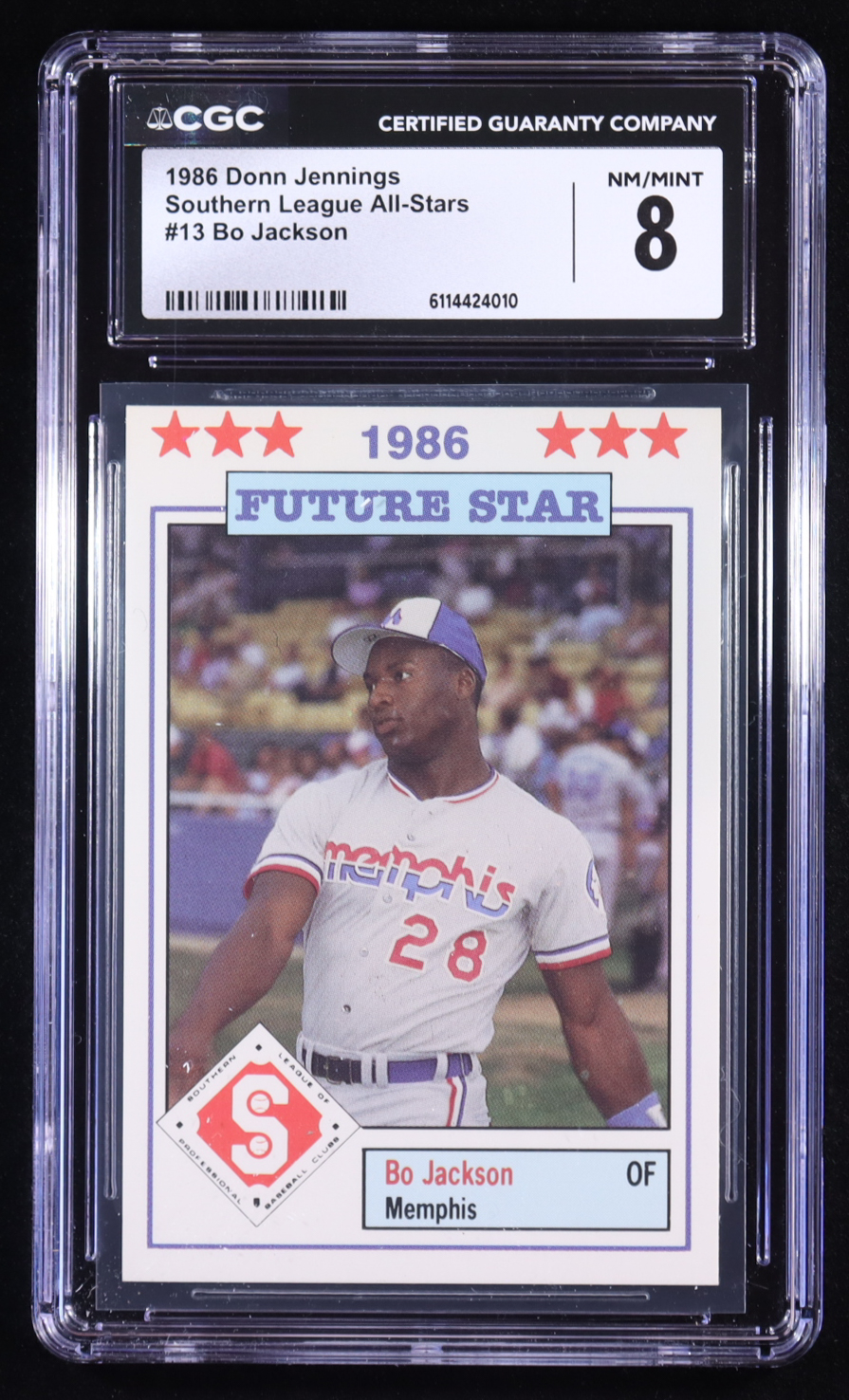 Bo Jackson 1986 Donn Jennings Southern League All-Stars #13 RC (CGC 8) at PristineAuction.com Bo Jackson 1986 Donn Jennings Southern League All-Stars #13 RC (CGC 8) at PristineAuction.com