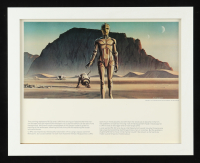 Star Wars "R2-D2 and C-3PO First Arriving on Tatooine" 1977 Ralph McQuarrie Custom Framed Pre-Production Art Photo Display with Movie Lapel Pin at PristineAuction.com