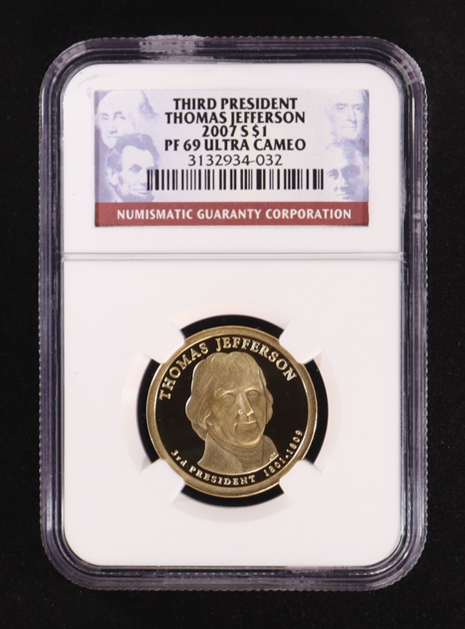 2007-S U.S. Presidential $1 Dollar - Thomas Jefferson 3rd President (NGC PF69 ULTRA CAMEO) at PristineAuction.com 2007-S U.S. Presidential $1 Dollar - Thomas Jefferson 3rd President (NGC PF69 ULTRA CAMEO) at PristineAuction.com