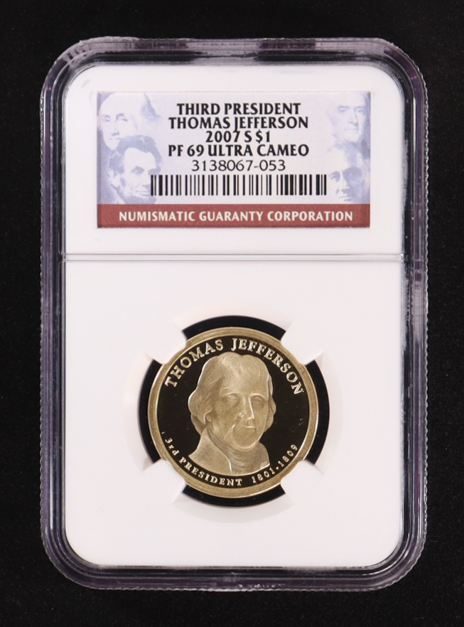 2007-S U.S. Presidential $1 Dollar - Thomas Jefferson 3rd President (NGC PF69 ULTRA CAMEO) at PristineAuction.com 2007-S U.S. Presidential $1 Dollar - Thomas Jefferson 3rd President (NGC PF69 ULTRA CAMEO) at PristineAuction.com