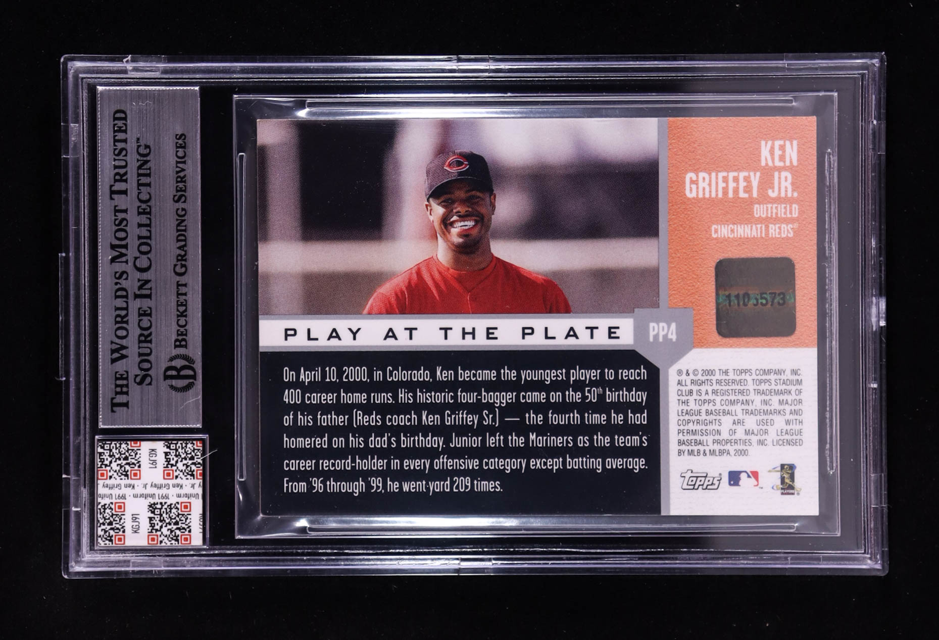 Ken Griffey Jr. 2001 Stadium Club Play at the Plate Dirt Relic #PP4 With Game Used Swatch (BGS) at PristineAuction.com Ken Griffey Jr. 2001 Stadium Club Play at the Plate Dirt Relic #PP4 With Game Used Swatch (BGS) at PristineAuction.com