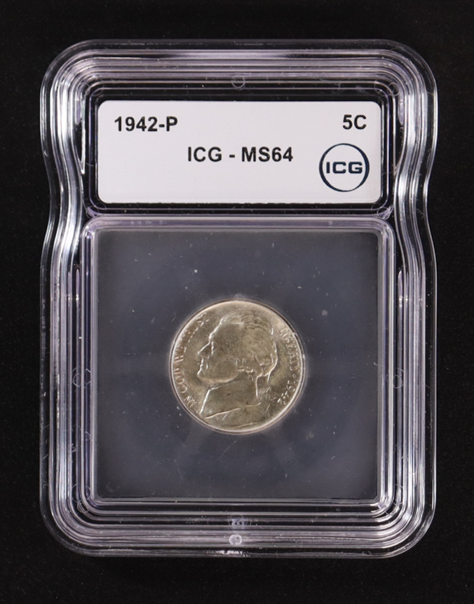 1942-P Jefferson "War" Nickel - 40% Silver (ICG MS64) at PristineAuction.com 1942-P Jefferson "War" Nickel - 40% Silver (ICG MS64) at PristineAuction.com