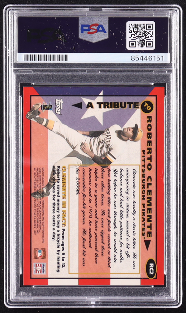Roberto Clemente Jr. Signed 1998 Topps Clemente Tribute #RC2 Roberto Clemente/Posed batting shot (PSA) at PristineAuction.com Roberto Clemente Jr. Signed 1998 Topps Clemente Tribute #RC2 Roberto Clemente/Posed batting shot (PSA) at PristineAuction.com
