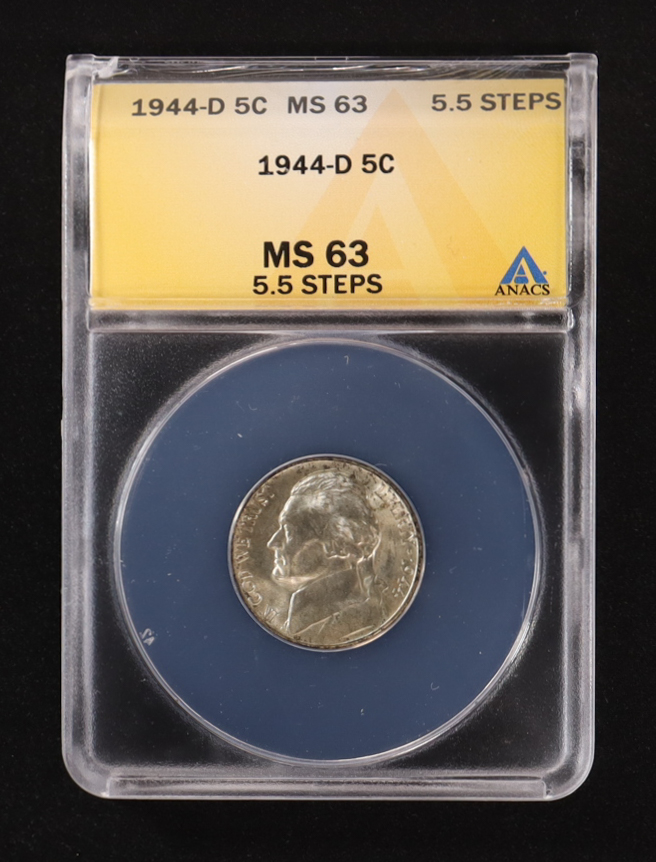 1944-D Jefferson "War" Nickel - 40% Silver (ANACS MS63 FS) at PristineAuction.com 1944-D Jefferson "War" Nickel - 40% Silver (ANACS MS63 FS) at PristineAuction.com