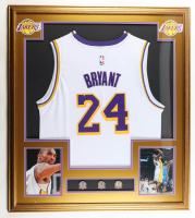 Kobe Bryant Custom Framed Jersey Display with (3) NBA Finals Pins at PristineAuction.com