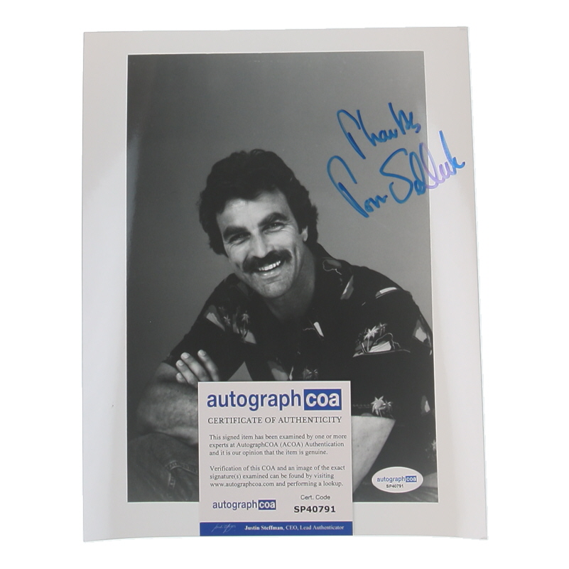 Tom Selleck Signed "Magnum P.I." 8x10 Photo Inscribed "Thanks" (ACOA) at PristineAuction.com Tom Selleck Signed "Magnum P.I." 8x10 Photo Inscribed "Thanks" (ACOA) at PristineAuction.com