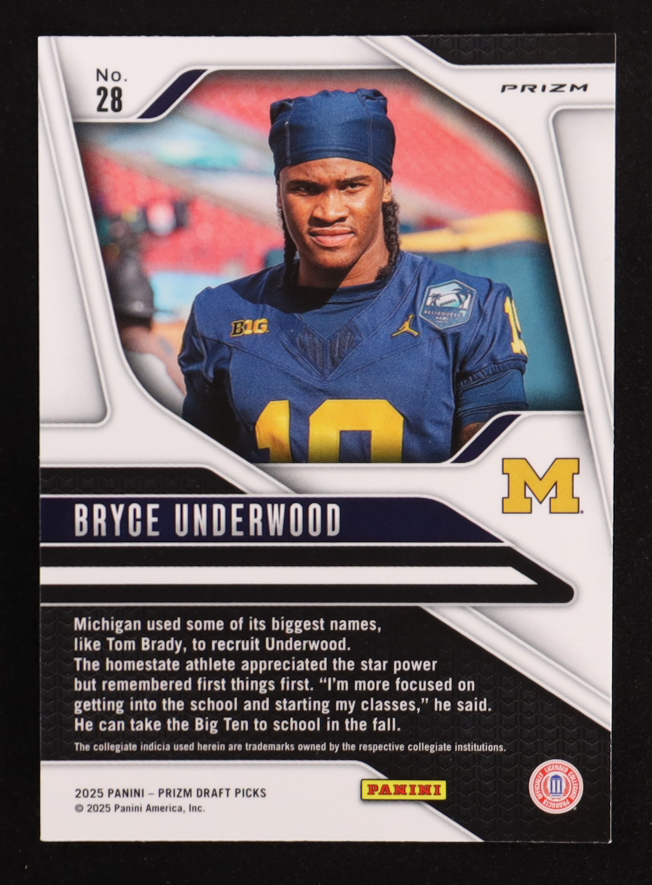 Bryce Underwood 2025 Panini Prizm Draft Picks Prizms Red Ice #28 RC at PristineAuction.com Bryce Underwood 2025 Panini Prizm Draft Picks Prizms Red Ice #28 RC at PristineAuction.com