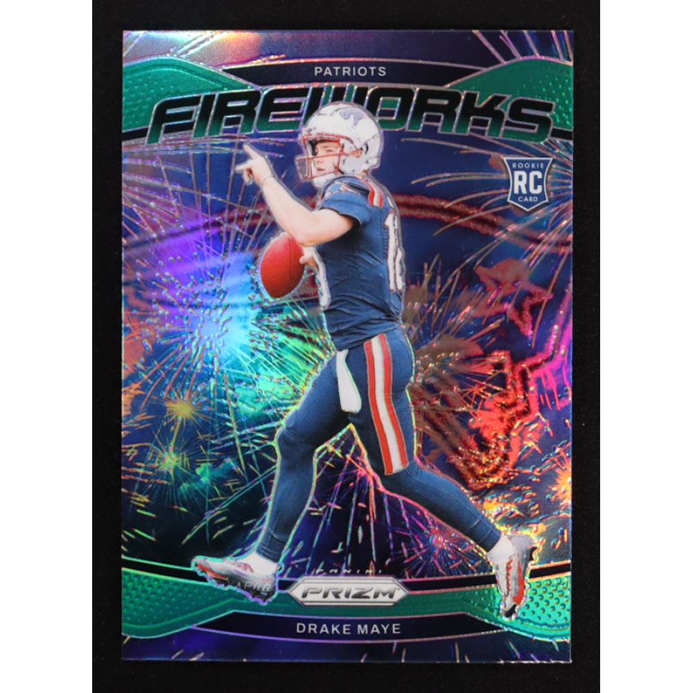 Drake Maye 2024 Prizm Fireworks Prizms Green #22 RC at PristineAuction.com