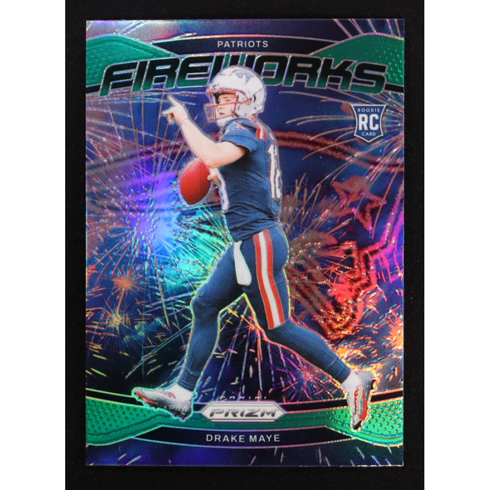 Drake Maye 2024 Prizm Fireworks Prizms Green #22 RC at PristineAuction.com