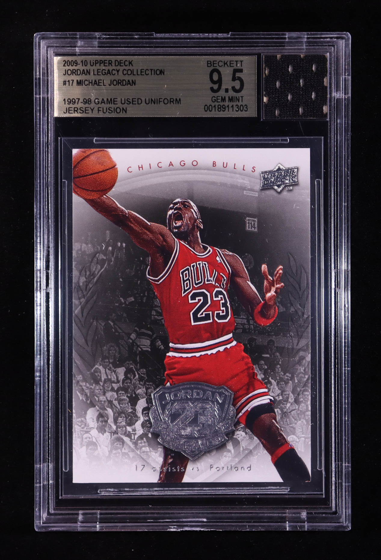 Michael Jordan 2009-10 Upper Deck Michael Jordan Legacy Collection #17 With Game-Used Uniform Swatch (BGS 9.5) at PristineAuction.com Michael Jordan 2009-10 Upper Deck Michael Jordan Legacy Collection #17 With Game-Used Uniform Swatch (BGS 9.5) at PristineAuction.com