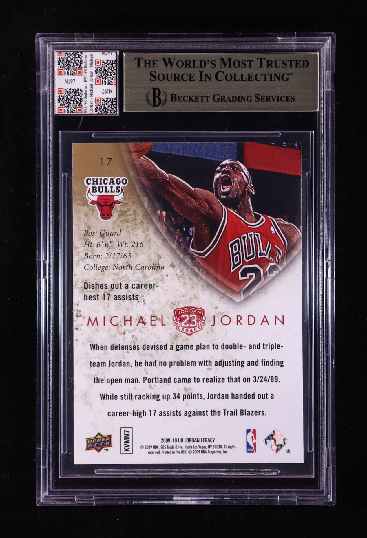 Michael Jordan 2009-10 Upper Deck Michael Jordan Legacy Collection #17 With Game-Used Uniform Swatch (BGS 9.5) at PristineAuction.com Michael Jordan 2009-10 Upper Deck Michael Jordan Legacy Collection #17 With Game-Used Uniform Swatch (BGS 9.5) at PristineAuction.com
