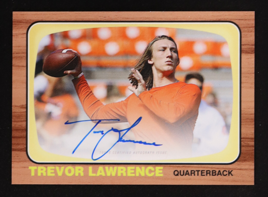 Trevor Lawrence 2021 Topps X Trevor Lawrence Autographs #9 RC / 1966 Topps Football at PristineAuction.com Trevor Lawrence 2021 Topps X Trevor Lawrence Autographs #9 RC / 1966 Topps Football at PristineAuction.com