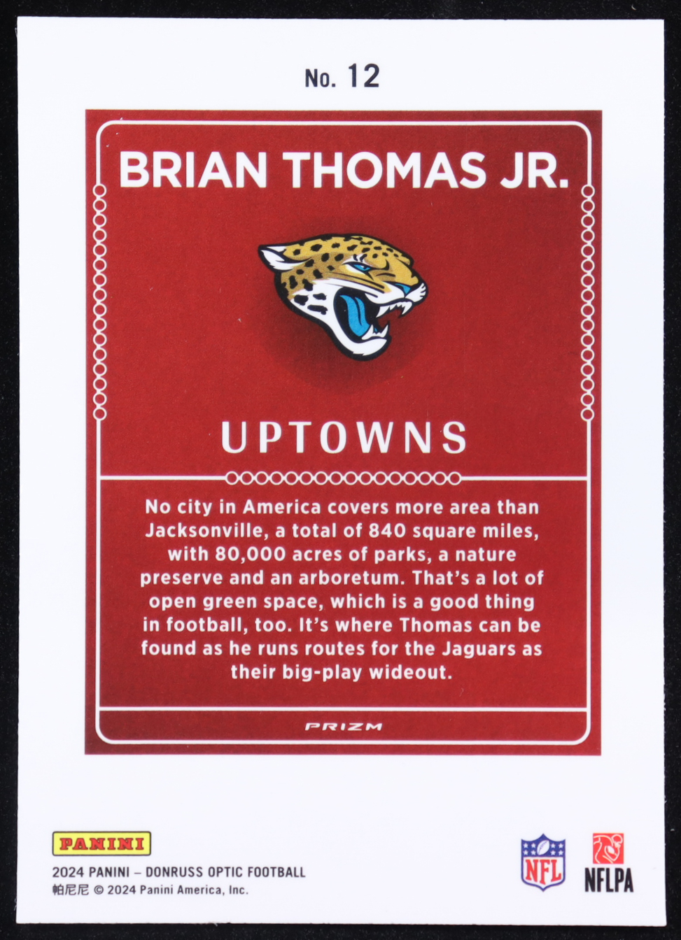 Brian Thomas Jr. 2024 Donruss Optic Uptowns #12 RC at PristineAuction.com Brian Thomas Jr. 2024 Donruss Optic Uptowns #12 RC at PristineAuction.com