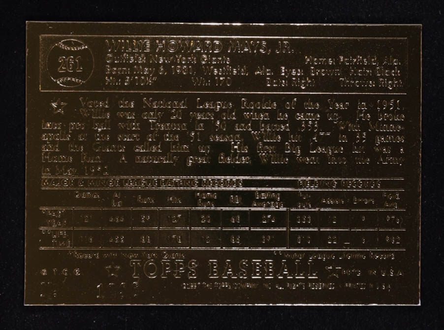 Willie Mays 1997 Topps 22kt Gold #NNO at PristineAuction.com Willie Mays 1997 Topps 22kt Gold #NNO at PristineAuction.com