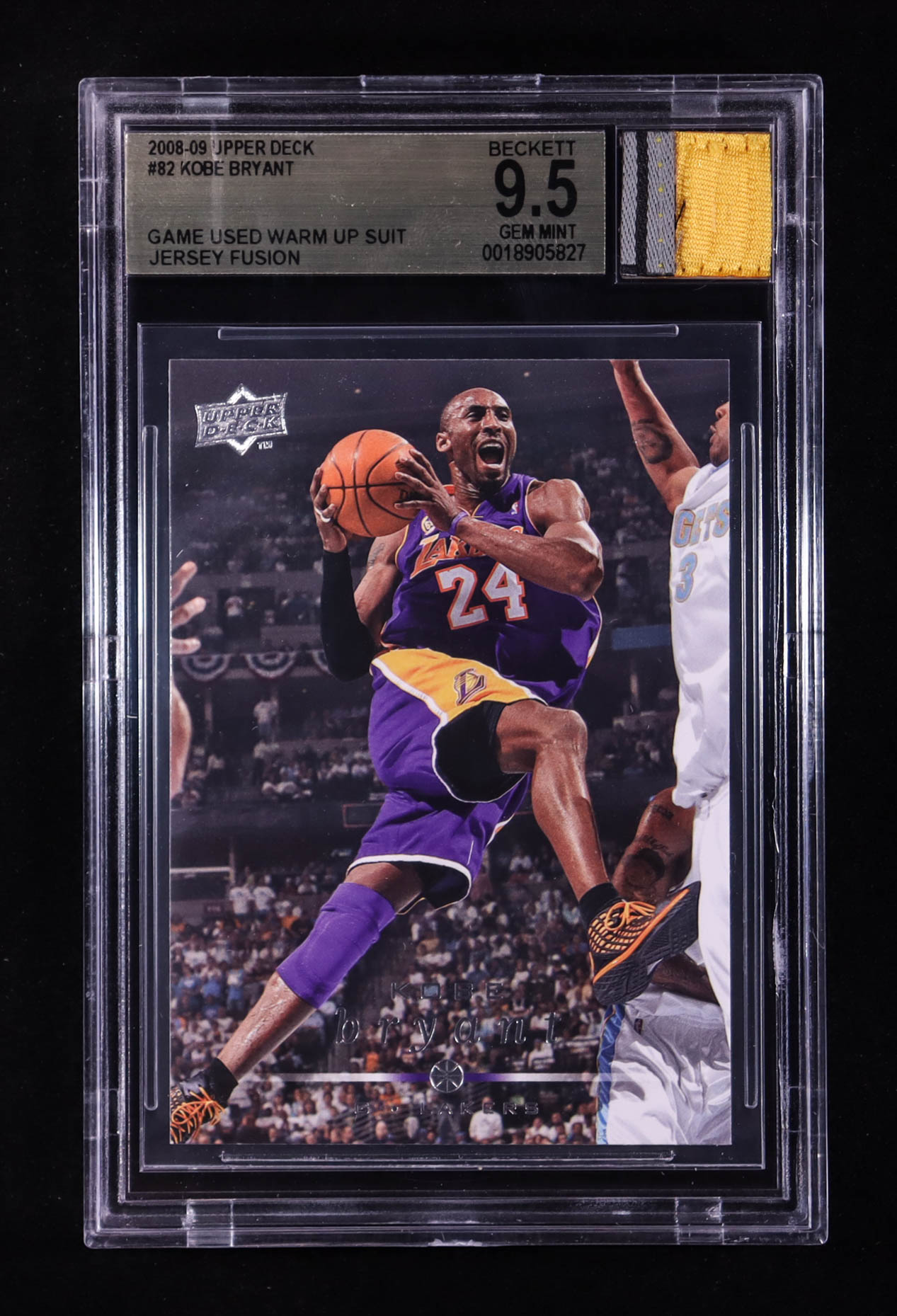 Kobe Bryant 2008-09 Upper Deck #82 With Game-Used Warm Up Suit Swatch (BGS 9.5) at PristineAuction.com Kobe Bryant 2008-09 Upper Deck #82 With Game-Used Warm Up Suit Swatch (BGS 9.5) at PristineAuction.com