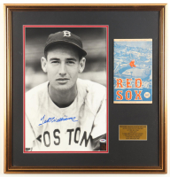 Ted Williams Signed Red Sox Custom Framed Photo Display with 1957 Red Sox Score Card (PSA) at PristineAuction.com