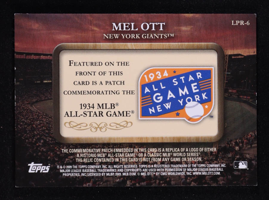Mel Ott 2009 Topps Legends Commemorative Patch 1934 All-Star Game #LPR6 at PristineAuction.com Mel Ott 2009 Topps Legends Commemorative Patch 1934 All-Star Game #LPR6 at PristineAuction.com