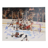 1980 Team USA "Miracle on Ice" 16x20 Photo Signed by (18) with Mike Eruzione, Jim Craig, Neal Broten Inscribed "Do You Believe In Miracles?!" (Beckett) at PristineAuction.com