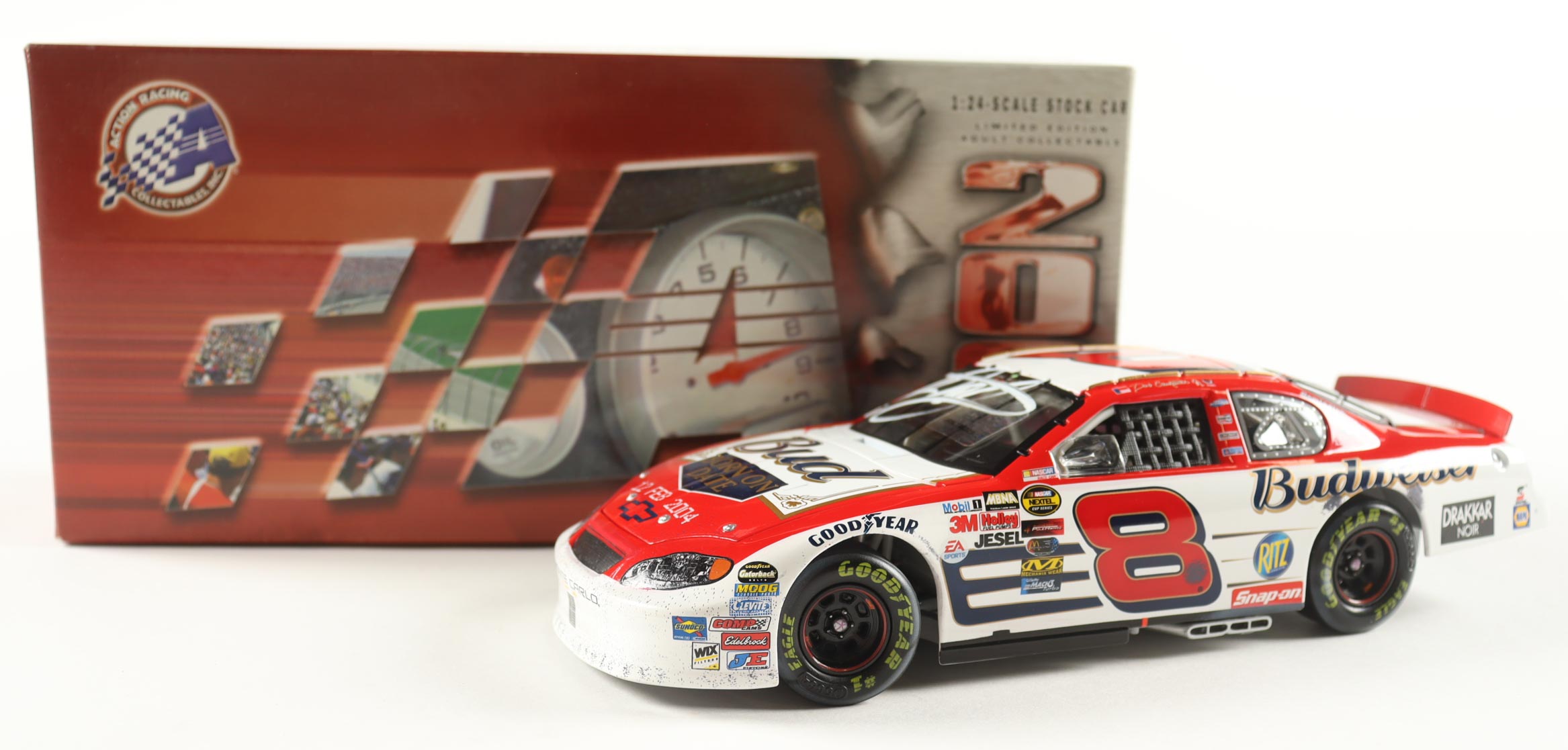 Dale Earnhardt Jr. Signed 2004 #8 Budweiser / Born On Date Twin 125 Win Raced Version Monte Carlo 1:24 Diecast Car (JR Motorsports) at PristineAuction.com Dale Earnhardt Jr. Signed 2004 #8 Budweiser / Born On Date Twin 125 Win Raced Version Monte Carlo 1:24 Diecast Car (JR Motorsports) at PristineAuction.com