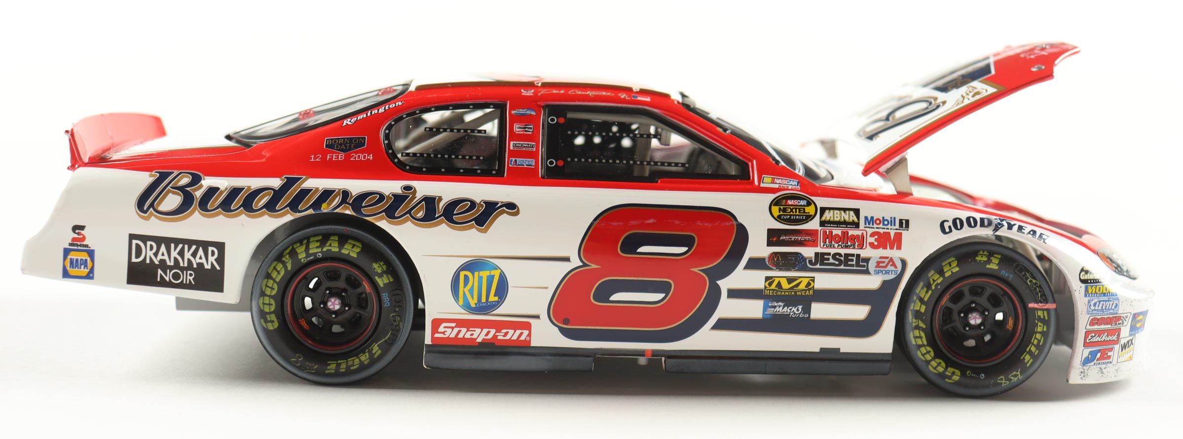 Dale Earnhardt Jr. Signed 2004 #8 Budweiser / Born On Date Twin 125 Win Raced Version Monte Carlo 1:24 Diecast Car (JR Motorsports) at PristineAuction.com Dale Earnhardt Jr. Signed 2004 #8 Budweiser / Born On Date Twin 125 Win Raced Version Monte Carlo 1:24 Diecast Car (JR Motorsports) at PristineAuction.com
