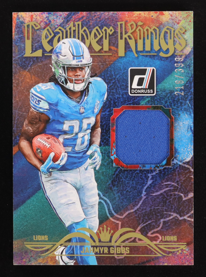 Jahmyr Gibbs 2023 Donruss Leather Kings Jerseys #6 #218/399 RC at PristineAuction.com Jahmyr Gibbs 2023 Donruss Leather Kings Jerseys #6 #218/399 RC at PristineAuction.com