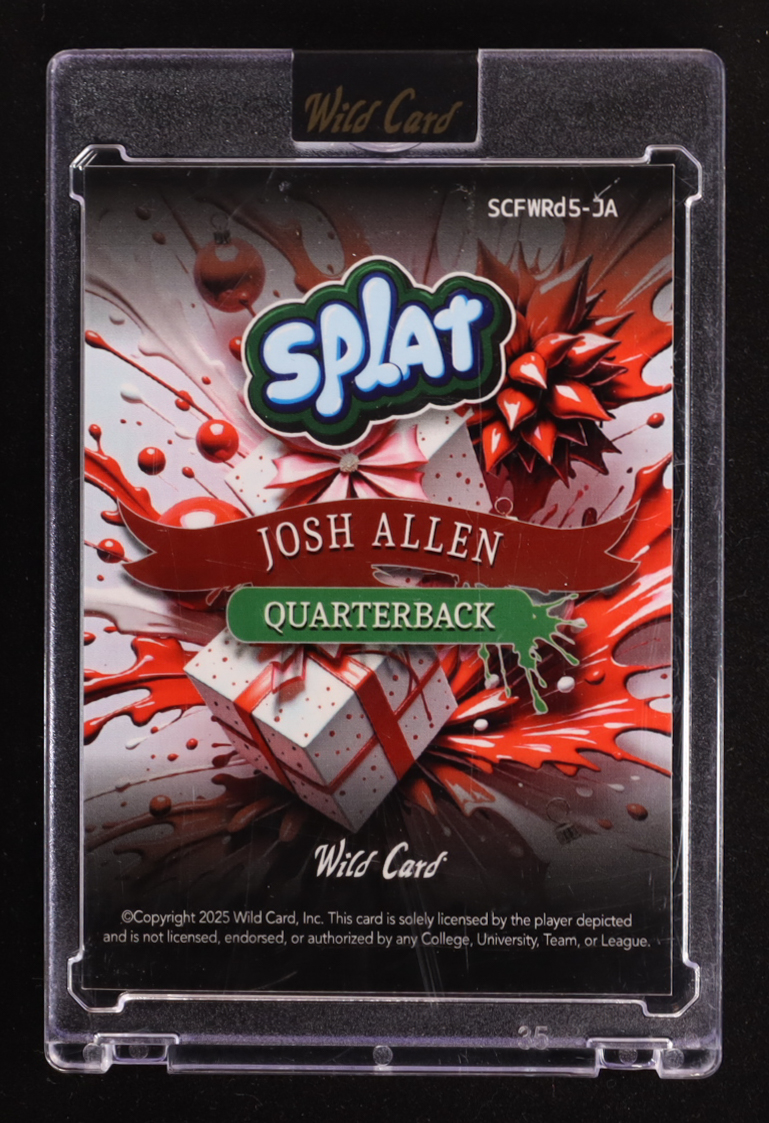 Josh Allen 2025 Wild Card Splat Background 5 Gifts and Ornaments Red CD Disc Foil #SCFWRd5-JA #1/1 at PristineAuction.com Josh Allen 2025 Wild Card Splat Background 5 Gifts and Ornaments Red CD Disc Foil #SCFWRd5-JA #1/1 at PristineAuction.com