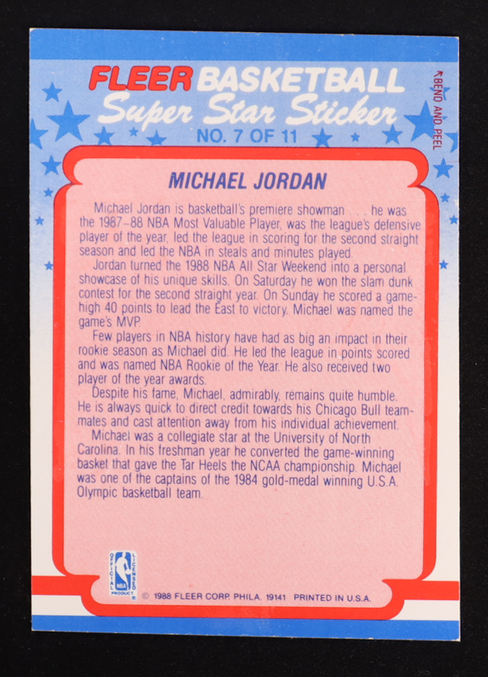 Michael Jordan 1988-89 Fleer Stickers #7 at PristineAuction.com Michael Jordan 1988-89 Fleer Stickers #7 at PristineAuction.com