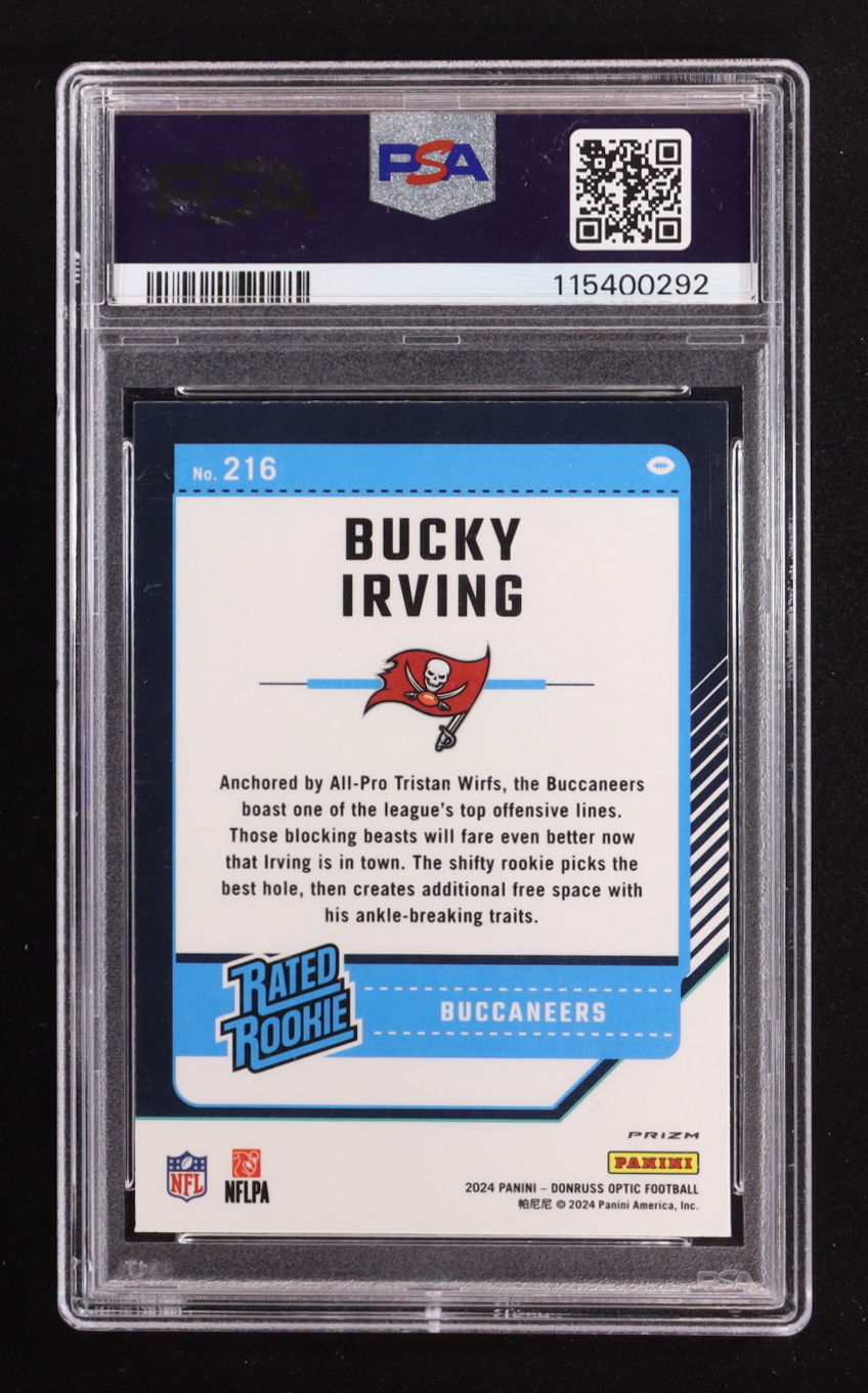 Bucky Irving 2024 Donruss Optic Blue Hyper #216 RR RC (PSA 10) at PristineAuction.com Bucky Irving 2024 Donruss Optic Blue Hyper #216 RR RC (PSA 10) at PristineAuction.com